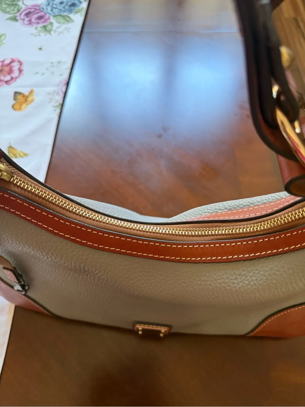 Dooney & Bourke Taupe and Brown Pebbled Leather Shoulder Bag